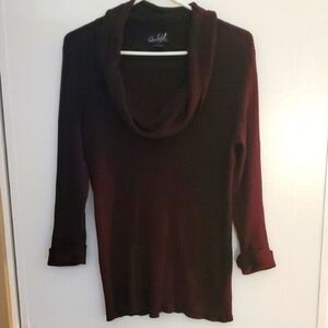 Cable & Gauge Women's Deep Red Cowl Neck Sweater Brown